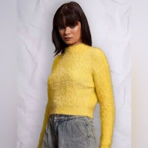 Honey Punch 100% Nylon Yellow Fuzzy Sweater